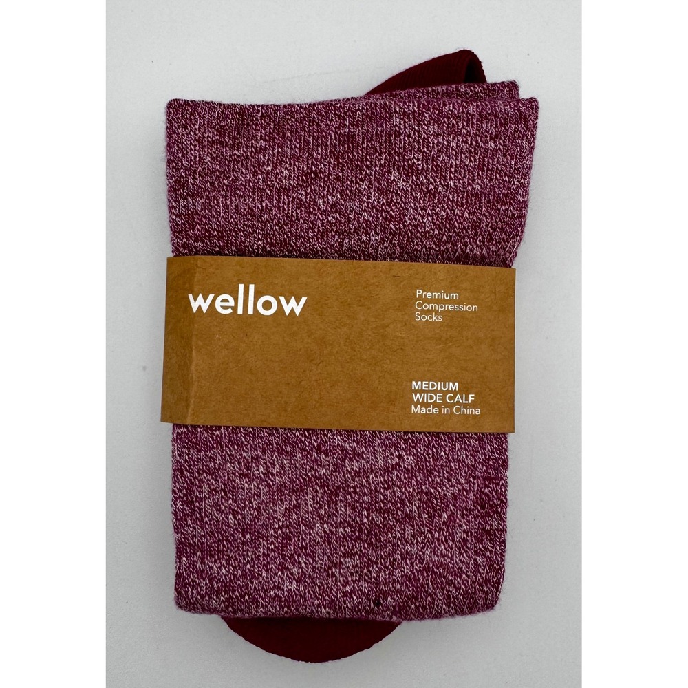 New Wellow Premium Compression Socks Medium Wide Calf Burgundy Heather Plum